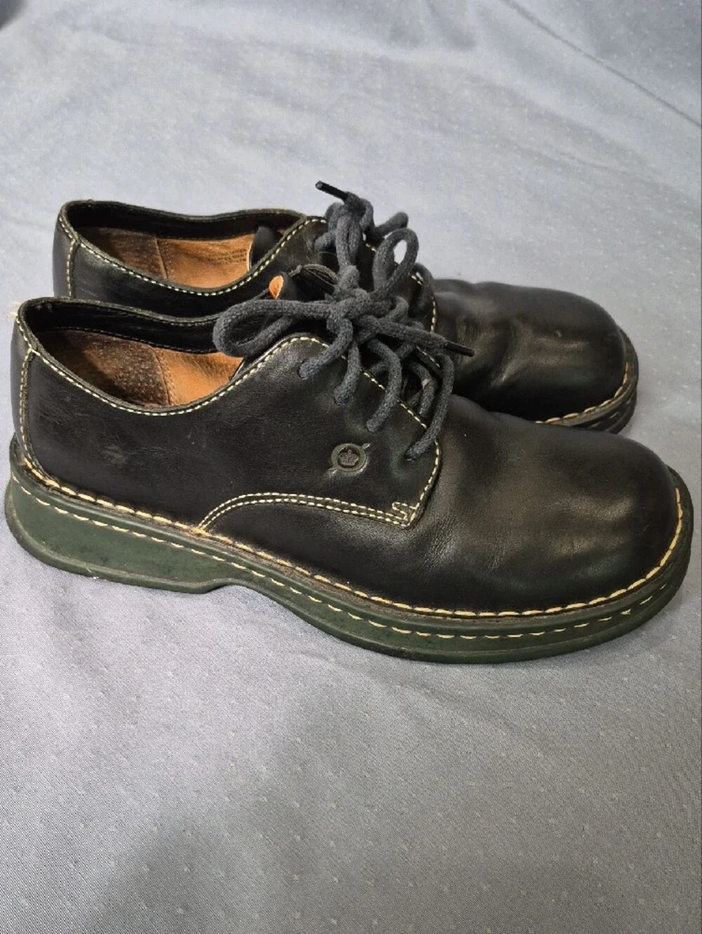 Y2K Born Shoe Black Leather Boxy Oxford Contrast Stitch Womens 9 Goth Twee